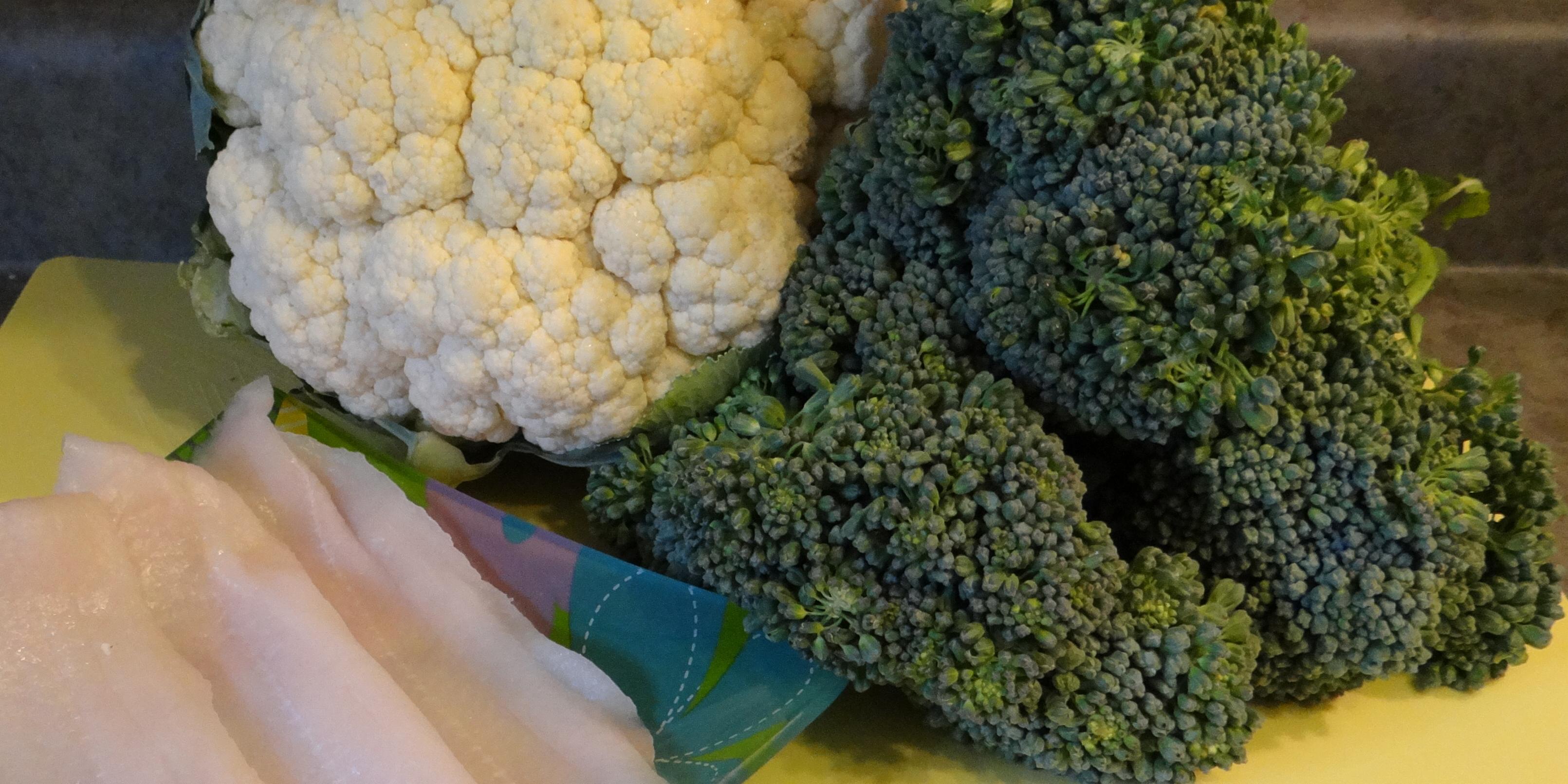 Sweet baby broccoli, cauliflower, and sole