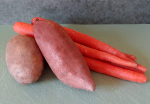 Organic potato, sweet potato, and carrots