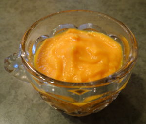 Organic homemade baby food with potato, sweet potato, and carrot
